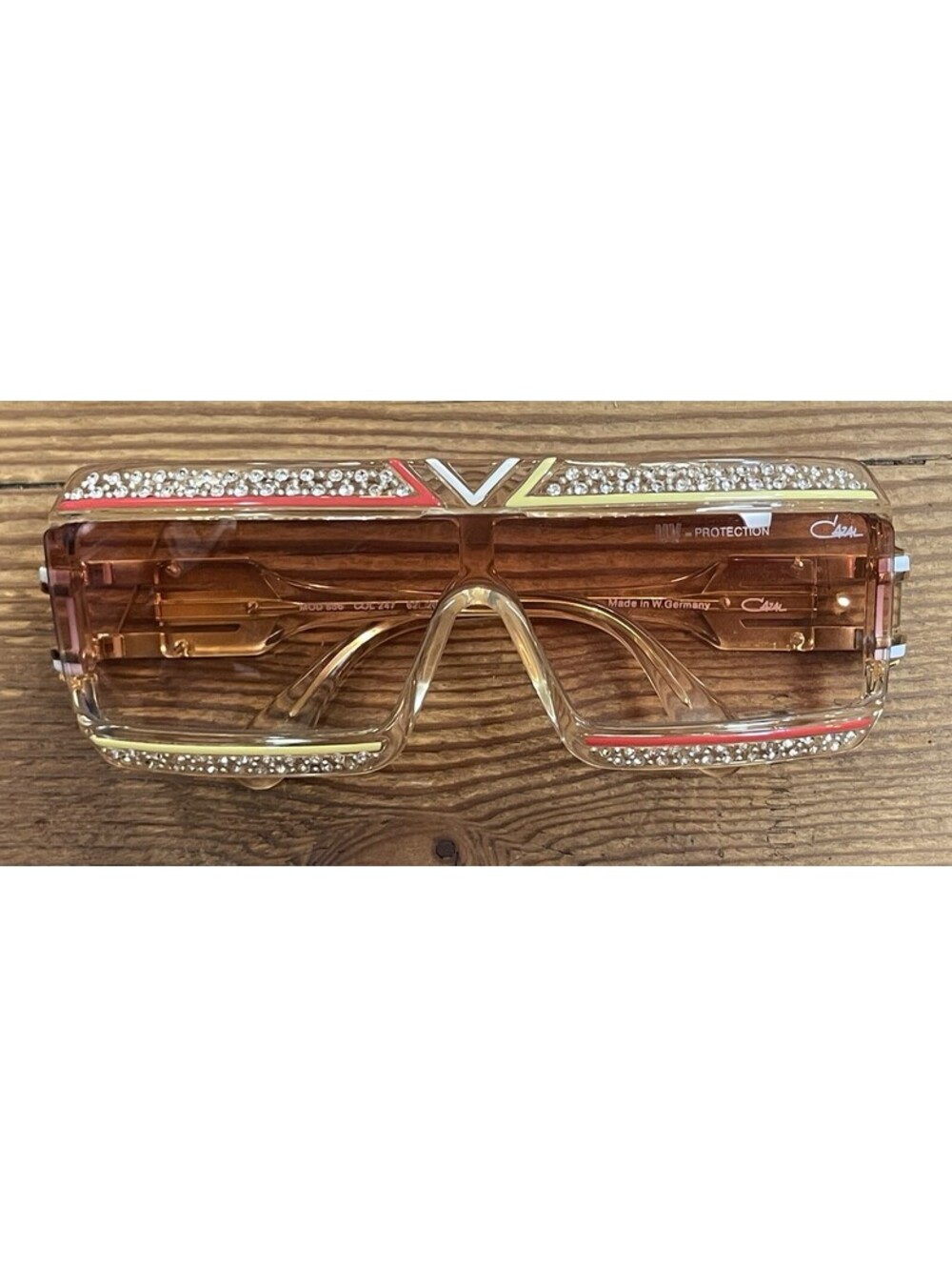 RARE True Vintage Cazal 856 Sunglasses Rhinestones 1980's Gold Clear Superstar